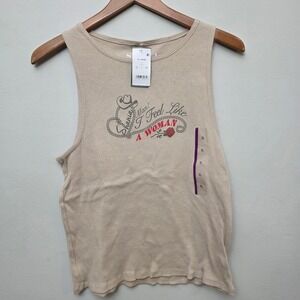 Shania Twain Tan Ribbed Graphic Tank Top Man I Feel Like A Woman XL NEW